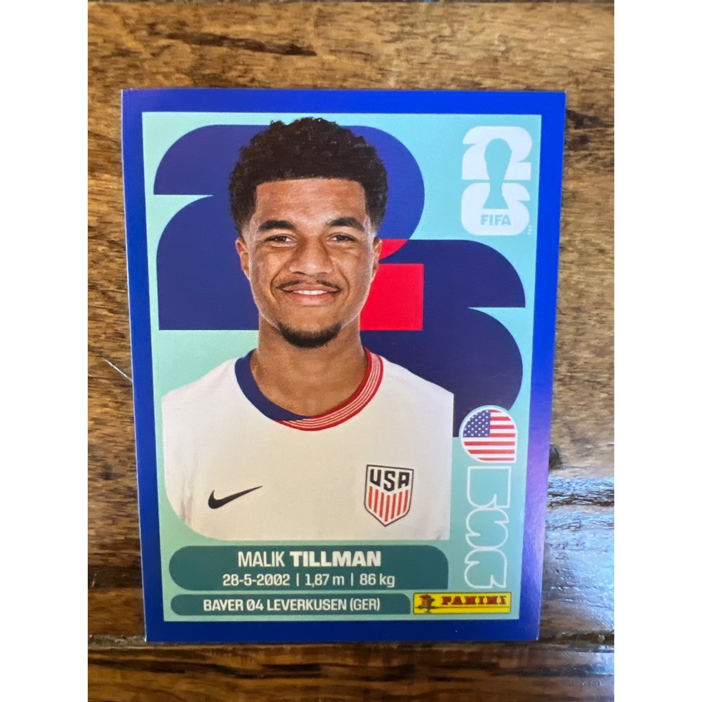 Malik Tillman Panini FIFA World Cup 2026 USA 15 Soccer Sticker Blue Border